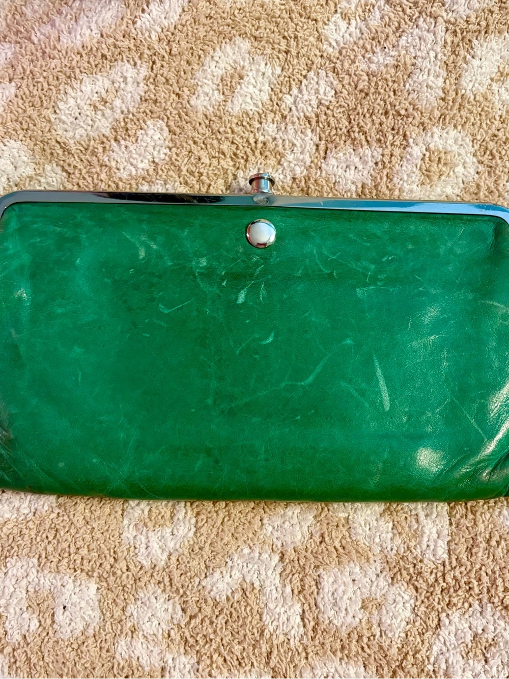 HOBO Green Leather Frame Clutch with Silver-Tone Hardware